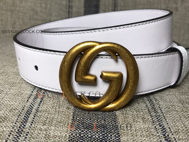 Upscale Gucci White Leather Belt Double Sided GG Buckle